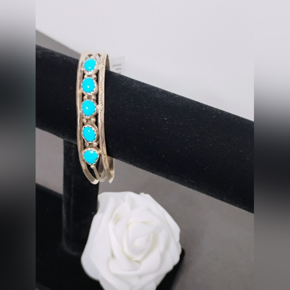 Kree Blanchard Navajo Kingman Turquoise Size 7.25 Sterling Silver Bracelet